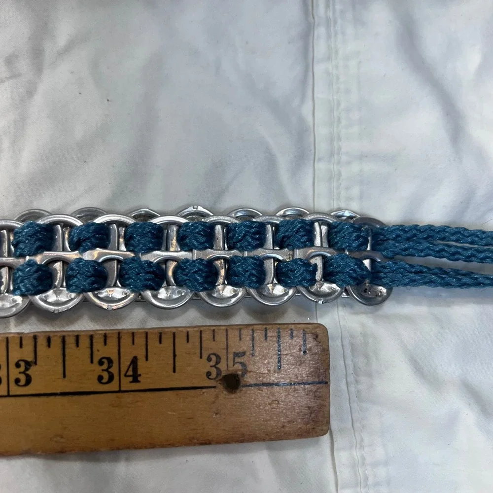 Handmade Soda Tab Chain Belt Blue Woven Upcycled Pop Tab Y2K Festival Accessory